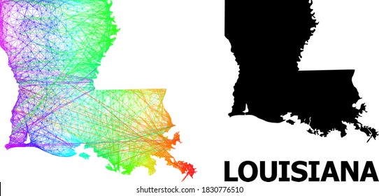 Net and solid map of Louisiana State. Vector model is created from map of Louisiana State with intersected random lines, and has rainbow gradient. Abstract lines form map of Louisiana State.