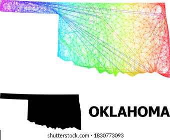 Net and solid map of Oklahoma State. Vector structure is created from map of Oklahoma State with intersected random lines, and has spectral gradient. Abstract lines form map of Oklahoma State.