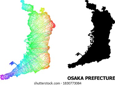 Net and solid map of Osaka Prefecture. Vector model is created from map of Osaka Prefecture with intersected random lines, and has rainbow gradient.