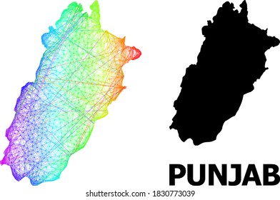 Net and solid map of Punjab Province. Vector model is created from map of Punjab Province with intersected random lines, and has spectral gradient. Abstract lines form map of Punjab Province.