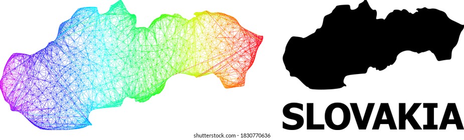 Net and solid map of Slovakia. Vector model is created from map of Slovakia with intersected random lines, and has rainbow gradient. Abstract lines are combined into map of Slovakia.