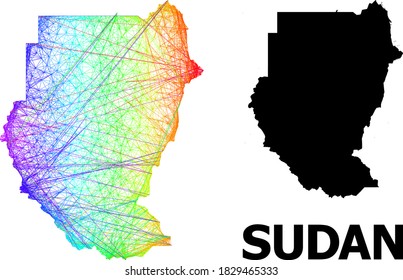 Net and solid map of Sudan. Vector model is created from map of Sudan with intersected random lines, and has spectrum gradient. Abstract lines are combined into map of Sudan.