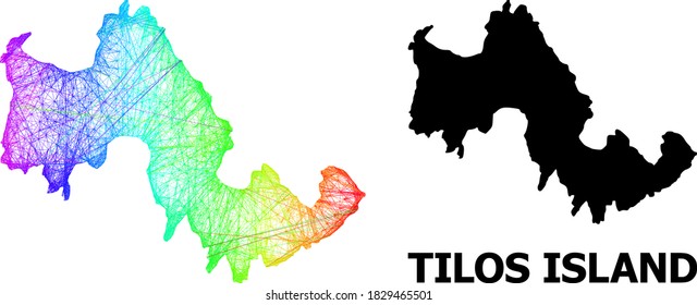 Net and solid map of Tilos Island. Vector model is created from map of Tilos Island with intersected random lines, and has rainbow gradient. Abstract lines form map of Tilos Island.