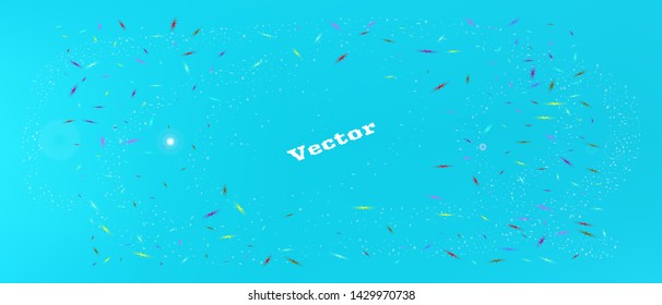 Net space and confetti signs. Creative colorific illustration. Background texture. A new Ultra Wide collection background. Colorful cool abstraction. Azure main theme.