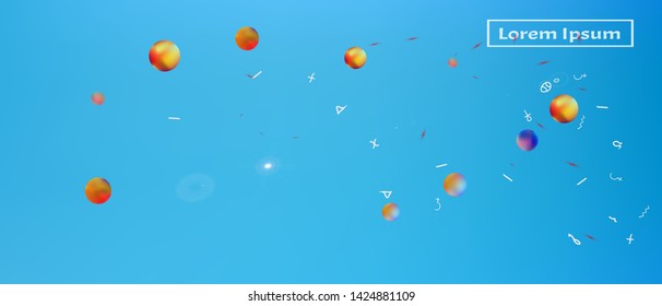 Net space and signs confetti. Background color. Funny colorific illustration. Ultra Wide background art inspire. Colorful breezy abstraction. Blue main color.