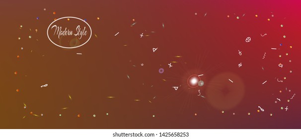 Net space and signs confetti. Background color. Funny colorific illustration. Colorful great space Ultra Wide background. Colorful cool abstraction. Gold colored.