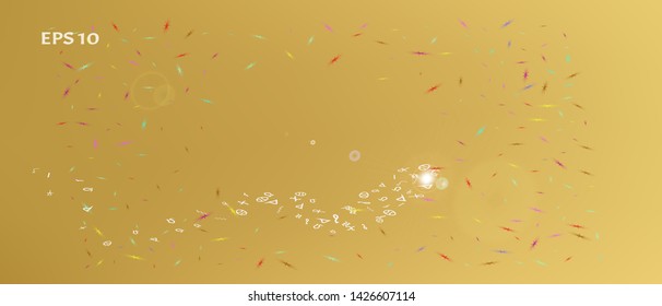 Net space and signs confetti. Background modern. Liquid colorific illustration. The good Ultra Wide themed background illustration. Colorful recent abstraction. Gold colored.