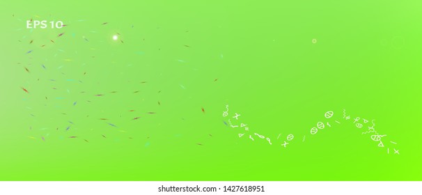Net space and signs confetti. Background blend. Usefull colorific illustration. Ultra Wide background texture. Colorful clean abstraction. Green colored.