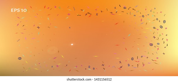 Net space and signs confetti. Background blur. Colorful colorific illustration. The good Ultra Wide themed background illustration. Colorful new abstraction. Fancy colored.