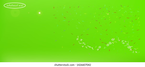 Net space and signs confetti. Signs colorific illustration. Background colorful. Abstract universe and signs Ultra Wide background illustration. Colorful clear abstraction. Green colored.