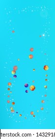 Net space and signs confetti. Signs colorific illustration. Background modern. Colorful great space Ultra Wide background, vertical. Colorful crisp abstraction. Azure colored theme.