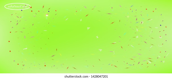 Net space and signs confetti. Funny colorific illustration. Background wallpaper. Ultra Wide background texture. Colorful clean abstraction. Lime main theme.