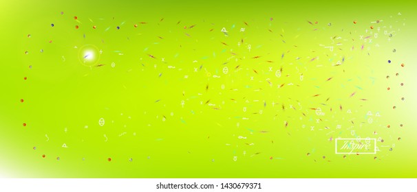Net space and signs confetti. Liquid colorific illustration. Background color. Great - new Ultra Wide backgrounds. Colorful pure abstraction. Green colored.