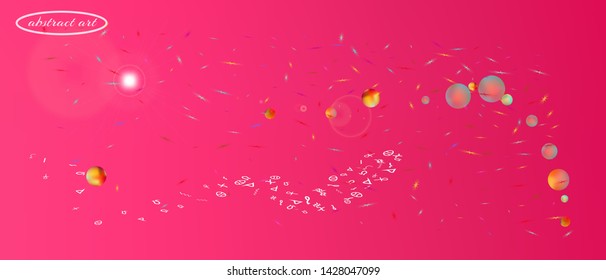Net space and signs confetti. Professional colorific illustration. Background blur. Abstract universe and signs Ultra Wide background illustration. Colorful recent abstraction. Magneta main theme.