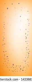 Net space and signs confetti. Professional colorific illustration. Background smooth. Light Ultra Wide portrait background. Colorful new abstraction. Orange red theme.