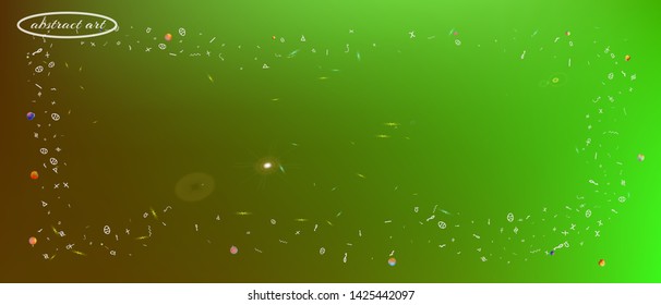Net space and signs confetti. Usefull colorific illustration. Background mesh. Super Ultra Wide themed background. Colorful pristine abstraction. Gold colored.