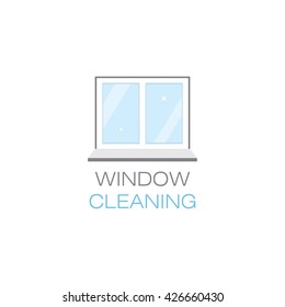 Net sparkling window sill. Window cleaning. The emblem or logo of the cleaning company. Glittering window in the flat style. Vector illustration.