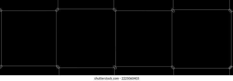 Net texture pattern on black background. Net texture pattern for backdrop and wallpaper. Realistic net pattern with white squares. Geometric background, vector illustration
