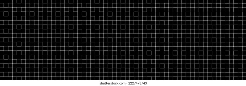 Net texture pattern on black background. Net texture pattern for backdrop and wallpaper. Realistic net pattern with white squares. Geometric background, vector illustration