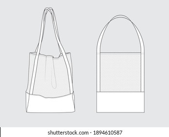 net tote bag, front and back, drawing flat sketches with vector illustration by sweettears