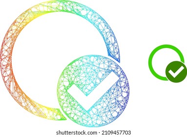 Net Validation Circle Model Icon With Rainbow Gradient. Vibrant Carcass Net Validation Circle Icon. Flat Frame Created From Validation Circle Icon And Crossing Lines.