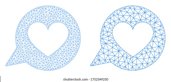 Icono de mensaje de corazón del vector neto. Las canales de malla adoran la imagen del mensaje cardíaco en un estilo de polos bajo con triángulos conectados, nodos y elementos lineales. Composición en malla del mensaje triangulado del corazón del amor,