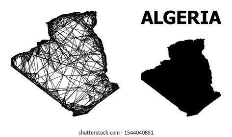 Net vector map of Algeria. Wire carcass flat mesh in eps vector format, geographic template for patriotic purposes. map of Algeria are isolated on a white background.