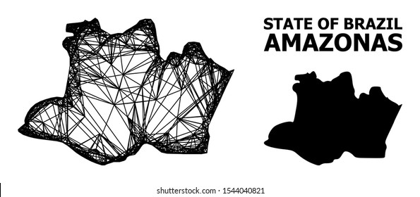 Net vector map of Amazonas State. Wire frame 2D mesh in eps vector format, geographic template for educational illustrations. map of Amazonas State are isolated on a white background.