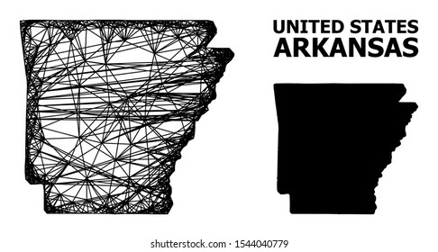 Net vector map of Arkansas State. Linear frame 2D mesh in vector format, geographic model for educational purposes. map of Arkansas State are isolated on a white background.