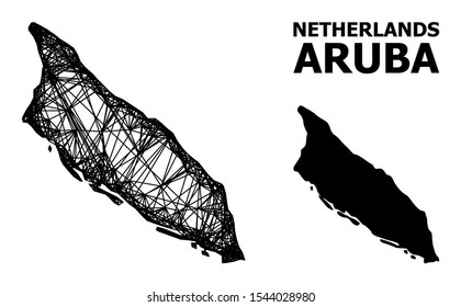 Net vector map of Aruba Island. Wire carcass flat network in vector format, geographic model for political purposes. map of Aruba Island are isolated on a white background.