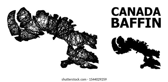 Net vector map of Baffin Island. Linear carcass 2D mesh in eps vector format, geographic model for political illustrations. map of Baffin Island are isolated on a white background.