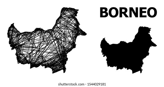 Net vector map of Borneo Island. Wire frame flat network in vector format, geographic template for economical designs. map of Borneo Island are isolated on a white background.