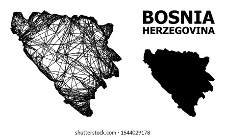 Net vector map of Bosnia and Herzegovina. Linear frame flat network in vector EPS format, geographic model for economical concepts. map of Bosnia and Herzegovina are isolated on a white background.