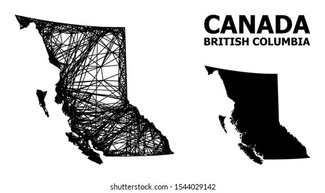 Net vector map of British Columbia Province. Wire carcass flat network in vector EPS format, geographic template for educational posters.