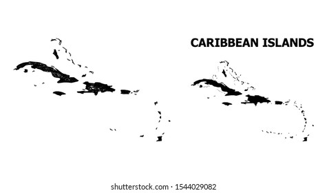 Net vector map of Caribbean Islands. Linear frame 2D network in eps vector format, geographic template for political compositions. map of Caribbean Islands are isolated on a white background.