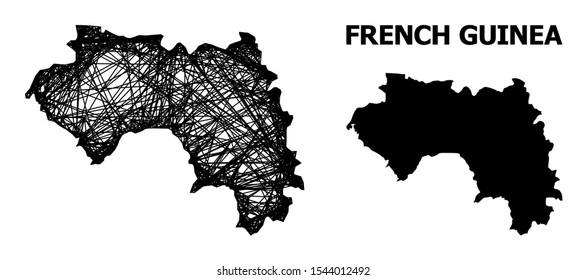 Net vector map of French Guinea. Linear frame flat network in vector format, geographic model for political compositions. map of French Guinea are isolated on a white background.