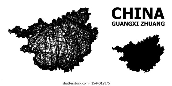 Net vector map of Guangxi Zhuang Region. Wire carcass flat network in vector format, geographic template for economical compositions. map of Guangxi Zhuang Region are isolated on a white background.