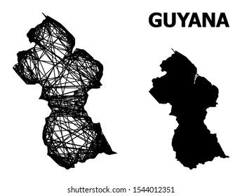 Net vector map of Guyana. Linear carcass 2D mesh in vector format, geographic template for patriotic concepts. map of Guyana are isolated on a white background.