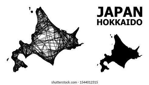 Net vector map of Hokkaido Island. Wire frame flat mesh in vector format, geographic model for economical illustrations. map of Hokkaido Island are isolated on a white background.