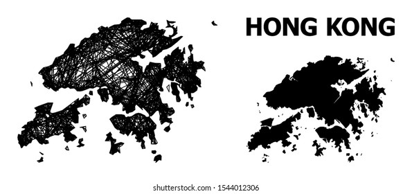 Net vector map of Hong Kong. Wire frame 2D mesh in eps vector format, geographic template for political posters. map of Hong Kong are isolated on a white background.