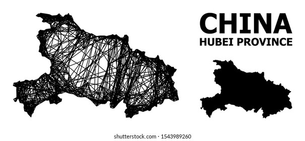 Net vector map of Hubei Province. Linear frame 2D mesh in vector format, geographic model for educational compositions. map of Hubei Province are isolated on a white background.
