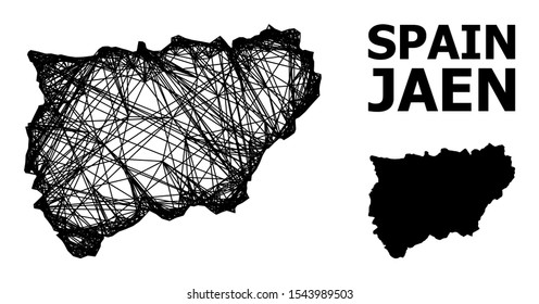 Net vector map of Jaen Spanish Province. Linear carcass flat mesh in vector format, geographic model for educational concepts. map of Jaen Spanish Province are isolated on a white background.