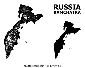 Net vector map of Kamchatka Peninsula. Linear frame flat mesh in vector format, geographic template for economics designs. map of Kamchatka Peninsula are isolated on a white background.