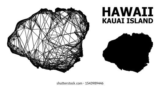 Net vector map of Kauai Island. Wire frame flat network in eps vector format, geographic model for economical concepts. map of Kauai Island are isolated on a white background.