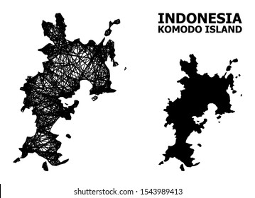Net vector map of Komodo Island. Wire carcass 2D network in eps vector format, geographic model for economics compositions. map of Komodo Island are isolated on a white background.