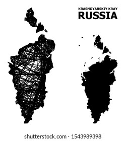 Net vector map of Krasnoyarskiy Kray. Linear frame 2D network in vector EPS format, geographic template for political purposes. map of Krasnoyarskiy Kray are isolated on a white background.