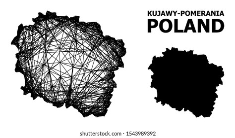 Net vector map of Kujawy-Pomerania Province. Wire carcass 2D mesh in vector format, geographic model for political illustrations. map of Kujawy-Pomerania Province are isolated on a white background.