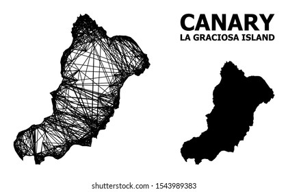 Net vector map of La Graciosa Island. Wire carcass flat network in eps vector format, geographic template for patriotic posters. map of La Graciosa Island are isolated on a white background.