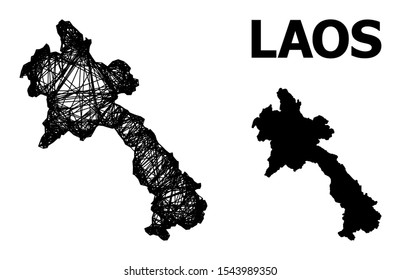 Net vector map of Laos. Linear carcass 2D mesh in eps vector format, geographic template for patriotic designs. map of Laos are isolated on a white background.