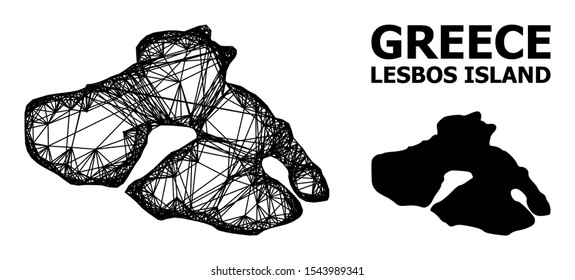 Net vector map of Lesbos Island. Linear frame flat network in vector EPS format, geographic model for economical compositions. map of Lesbos Island are isolated on a white background.